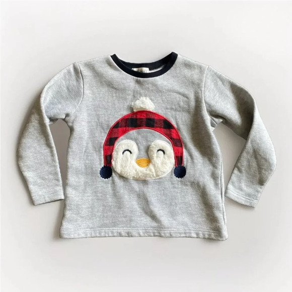 Kit + Pearl Shirt Kids top Snow Penguin Long Sleeve Size 4T Gray & Red Cute - Picture 1 of 8